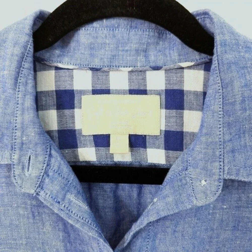 BR Women's‎ Linen Blend Button-Up Shirt Chambray Size M